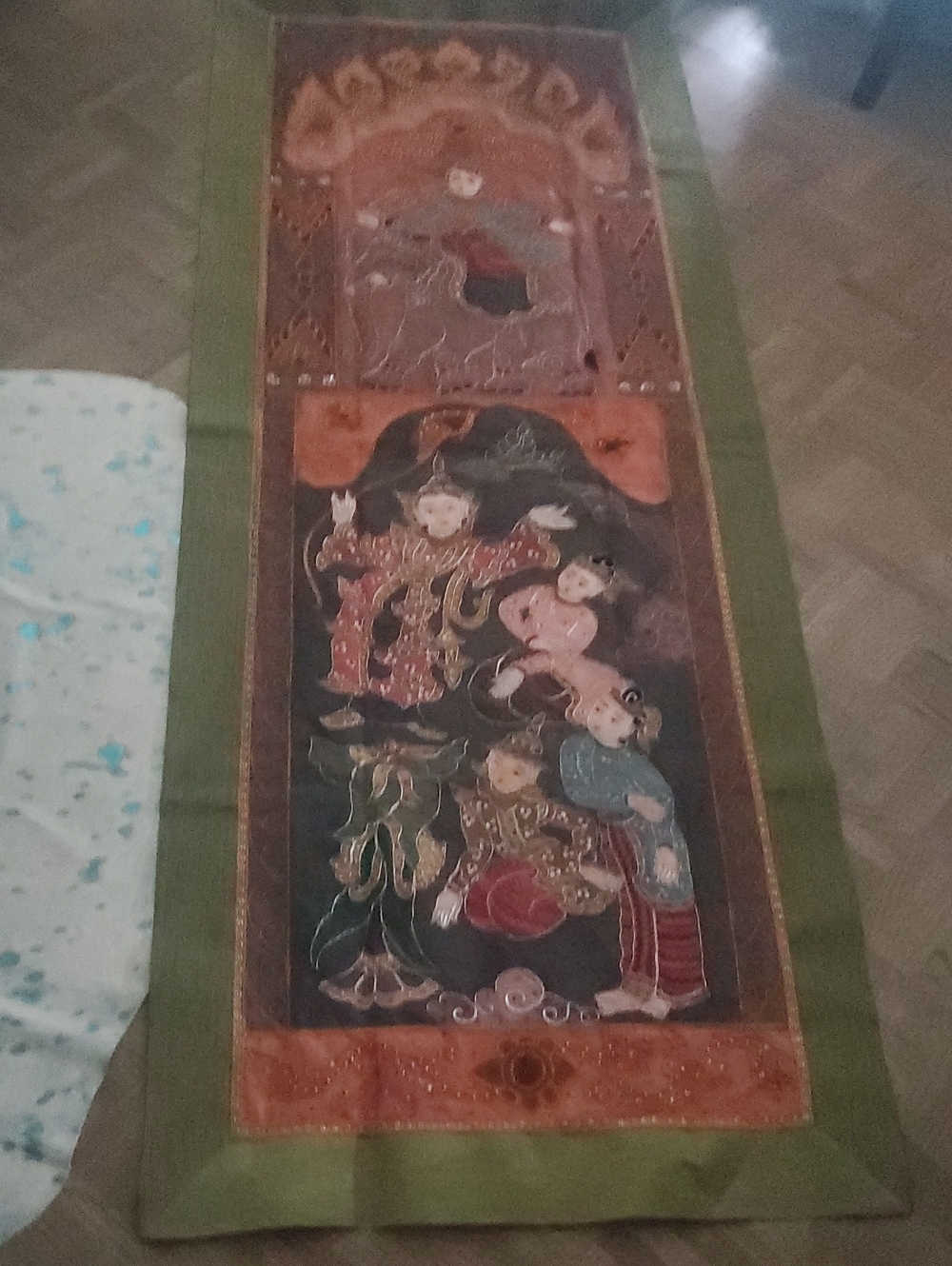 Traditional Green and Multicolor Asian-Style Wall Tapestry